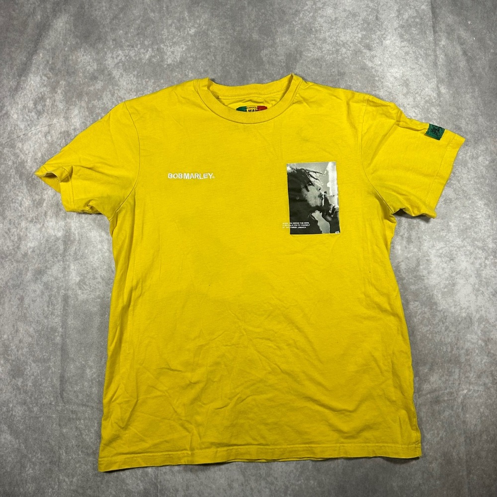 Shoe Palace Bob Marley Mens Yellow Graphic T-Shirt Large L Reggae Music Band Tee